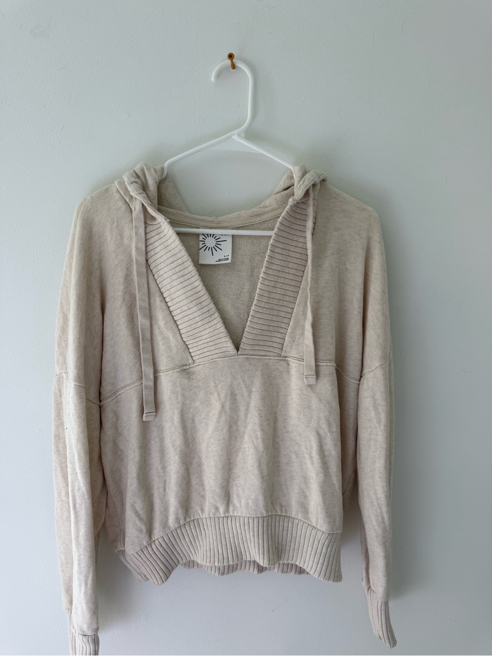 Offline by Aerie Beige V-Neck Hoodie Sweater